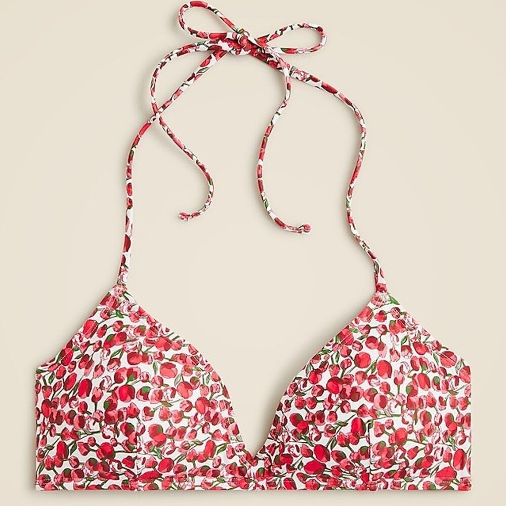 J Crew French Halter-Neck Red Bikini Top Medium NWT Beachy Summer Resort Wear